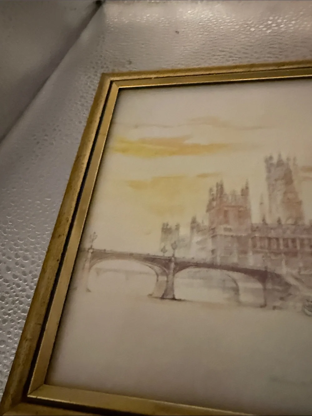 Vintage Water Color depicting the House of Parliament and Big Ben in London